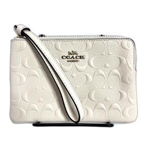 Coach Cream Pebbled Leather Corner Zip Wristlet Gold Tone Hardware